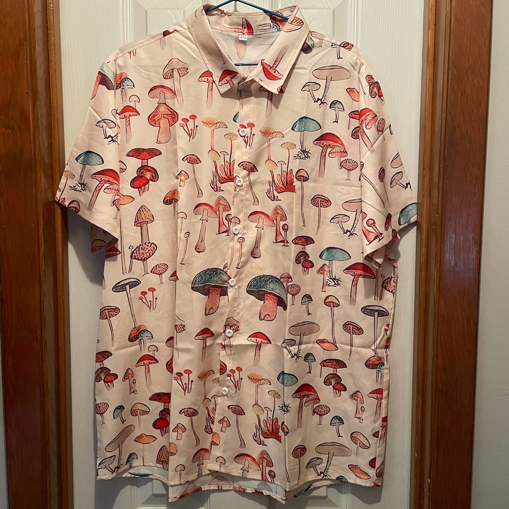 Men’s Mushroom Print Button Up Shirt - XXL